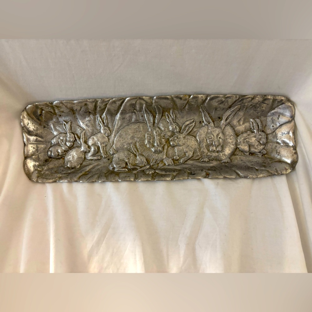Silver Decorative Tray with Rabbit Design - Picture 1 of 8
